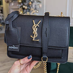 Жіноча маленька модна сумочка YSL на ланцюжку, Крута молодіжна чорна міні сумка крос боді через плече