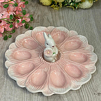 Пасхальная розовая керамическая подставка для 10 яиц см Кролик в цветах