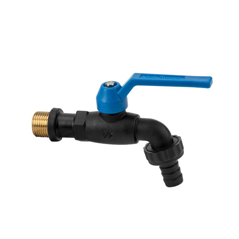 Кран пластиковий РЗ 1/2", штуцер під шланг РЗ 3/4", NYLON / BRASS, GTBR01234NB