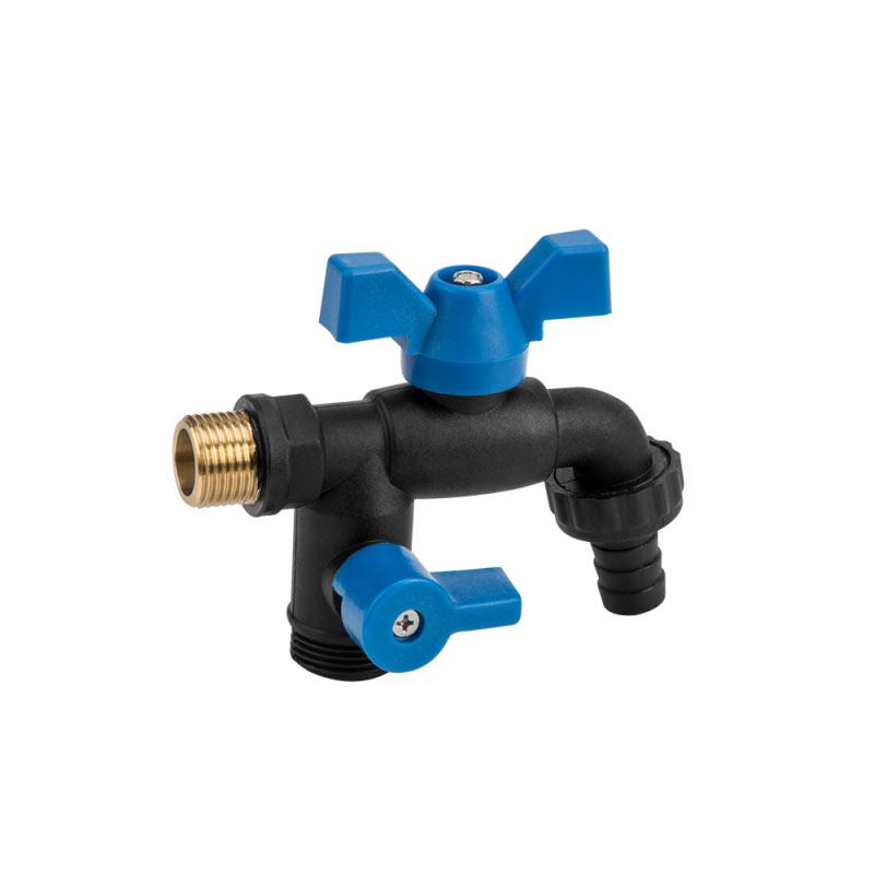 Кран пластиковий РЗ 1/2", штуцер під шланг РЗ 2x3/4", BLACK RAVEN NYLON / BRASS, GTBR123434NB1