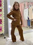 Теплий дитячий спортивний костюм на дівчинку з в'язаного трикотажу штани та светр коричневого кольору р.128-158, фото 3