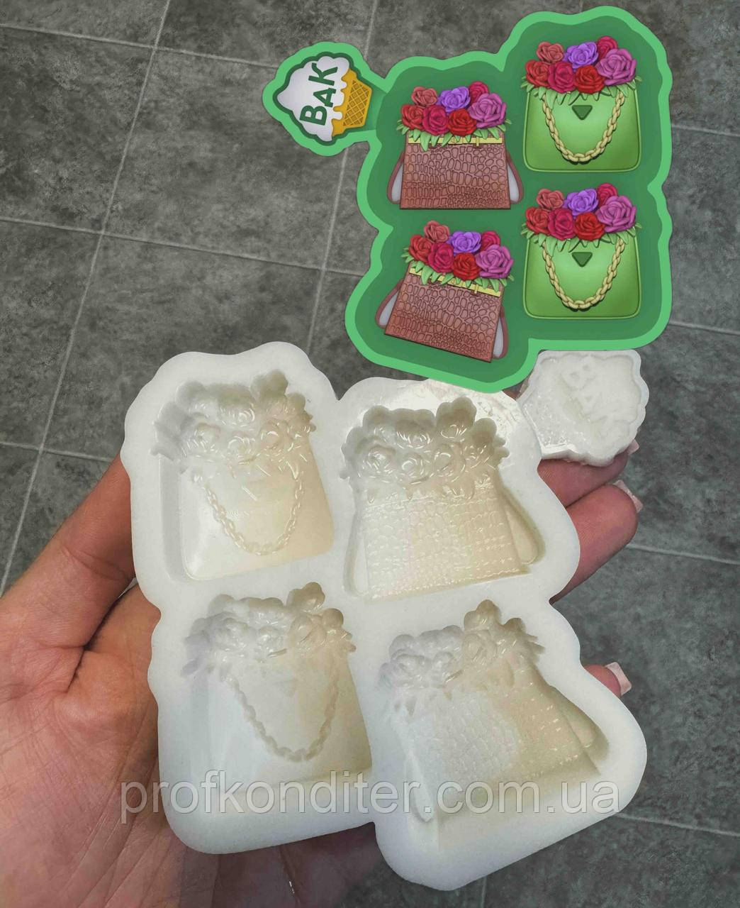 Ексклюзив! Силіконовий молд для шоколаду та ін "Сумочки з квітами", фото 1