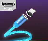 Магнитный светодиодный кабель для зарядки micro USB \ шнур светящийся магнитный micro USB (1 метр)