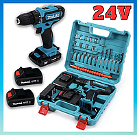 Мощный надежный аккумуляторный шуруповерт Makita 24V с запасным аккумулятором Набор шуруповерт в кейсе