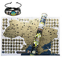 Скретч карта путешествий Украина My Map Ukraine и патриотичный плетеный браслет Украины (SH)