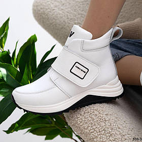 Жіночі шкіряні черевики кросівки білі на липучці Демісезонні Натуральна шкіра Осінні весняні Розмір 36 37 40