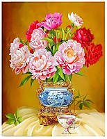 Картина 3-D эффект «Пионы в вазе» Алмазная мозаика + раскраска по номерам (40х50 см) CY2279