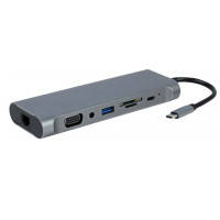 Концентратор Cablexpert USB-C 8-in-1 USB3.0\/HDMI\/DP\/VGA\/PD\/CR\/1Gbit\/audio (A-CM-COMBO8-01)