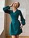 Красиве модне молодіжне жіноче плаття-міні, на запах, темно-зелене, фото 2