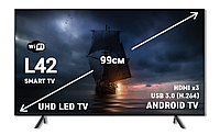 Якісний 4К Smart телевізор з діагоналлю 39,5 дюймів LED L42 Android 9,0 HDMI х3 USB 3.0 T2/720P/60Hz