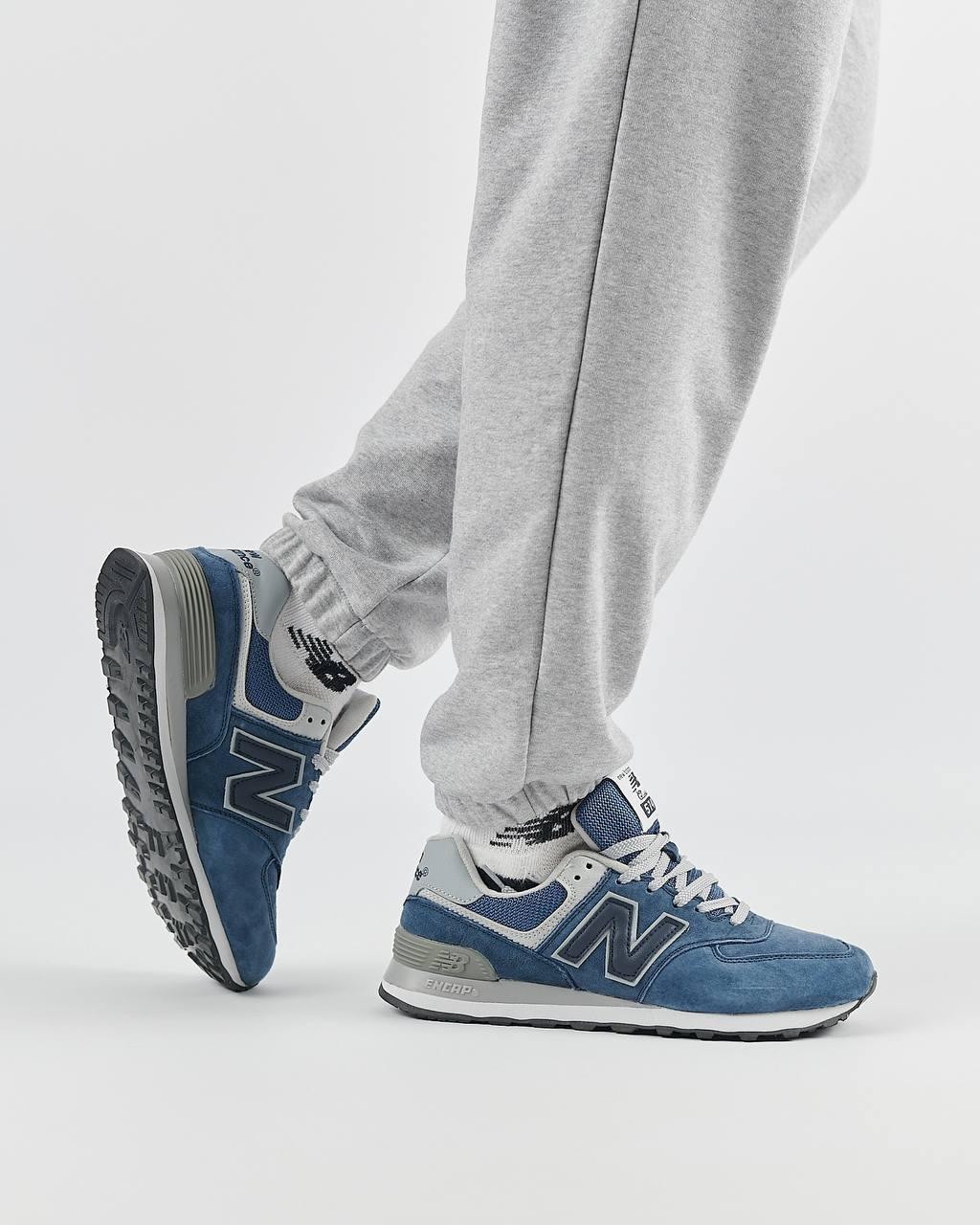 Чоловічі замшеві кросівки New Balance 574 Full Suede Blue Navy, чоловічі кеди Нью Беленс сині. Чоловіче взуття
