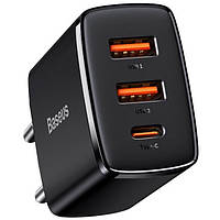 Адаптер мережевий BASEUS CCXJ-E01 2USB, Type-C, 30W, 3A, PD, QC, чорний