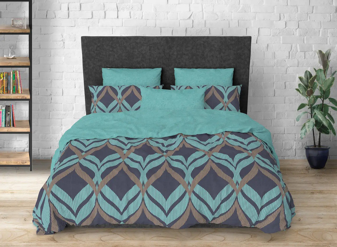 Євро комплект постільної білизни Ранфорс на блискавці 200х220 (22201) Двоколірна постільна білизна, фото 1