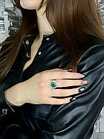 Жіноча срібна каблучка з альпінітом і кубічним цирконієм покрита родієм