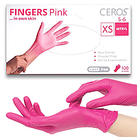 Нитриловые перчатки CEROS Fingers®, XS (5-6), розовые, 100 шт