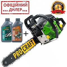 Бензопила Procraft GS50 (1 шина, 1 ланцюг 40) + Олива Procraft для ланцюга 1 л +Олива Procraft моторна 2-тактна 1 л