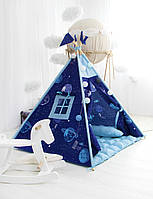 Вигвам детский для мальчика сине голубой "Космонавт синий". Шатер с планетами .Шатер,палатка , домик для игр