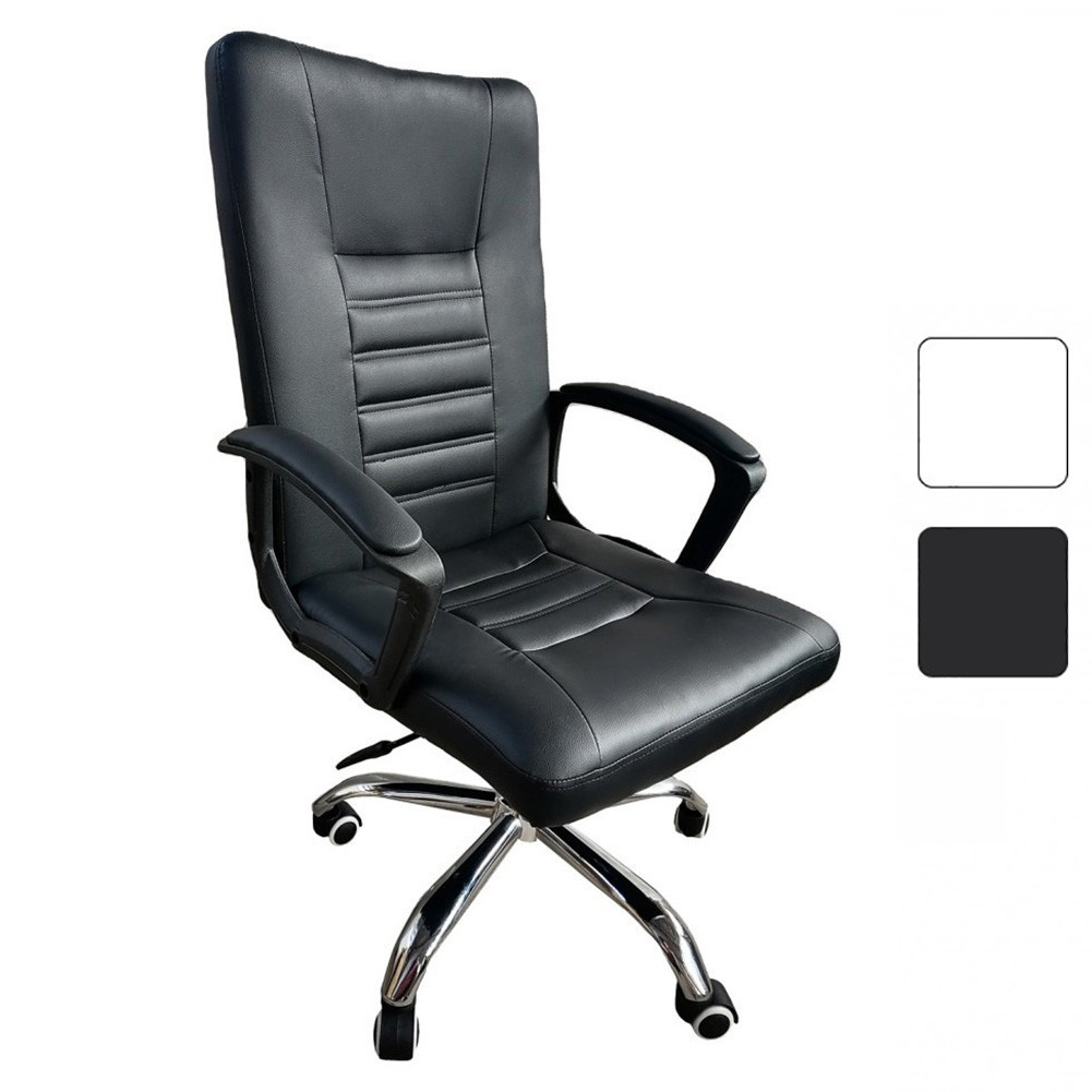 Крісло офісне комп'ютерне з підлокітниками на коліщатках Bonro B-627 чорне шкіра для дому та офісу
