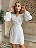 Стильне молодіжне плаття-міні на запах, з вільнимим рукавами, молочно-біле, фото 3