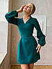 Стильне молодіжне плаття-міні на запах, з вільнимим рукавами, темно-зелене, фото 4