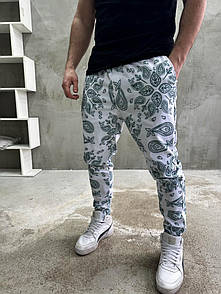 Штани чоловічі весна-осінь білі вільні на манжеті з малюнком Pattern