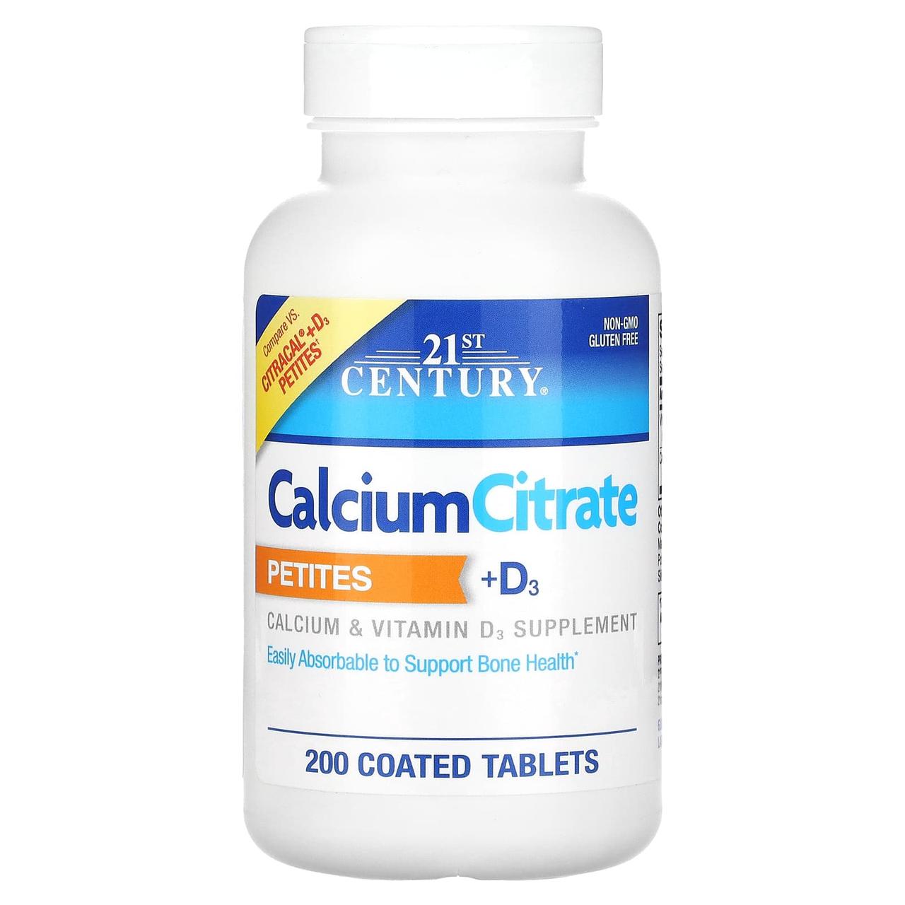 Кальцій Д3, Calcium Citrate Petites + D3, 21st Century, 200 таблеток, знижка