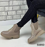 Женские ботинки натуральная кожа 36-41 деми челси на шнуровке Мокко, 39