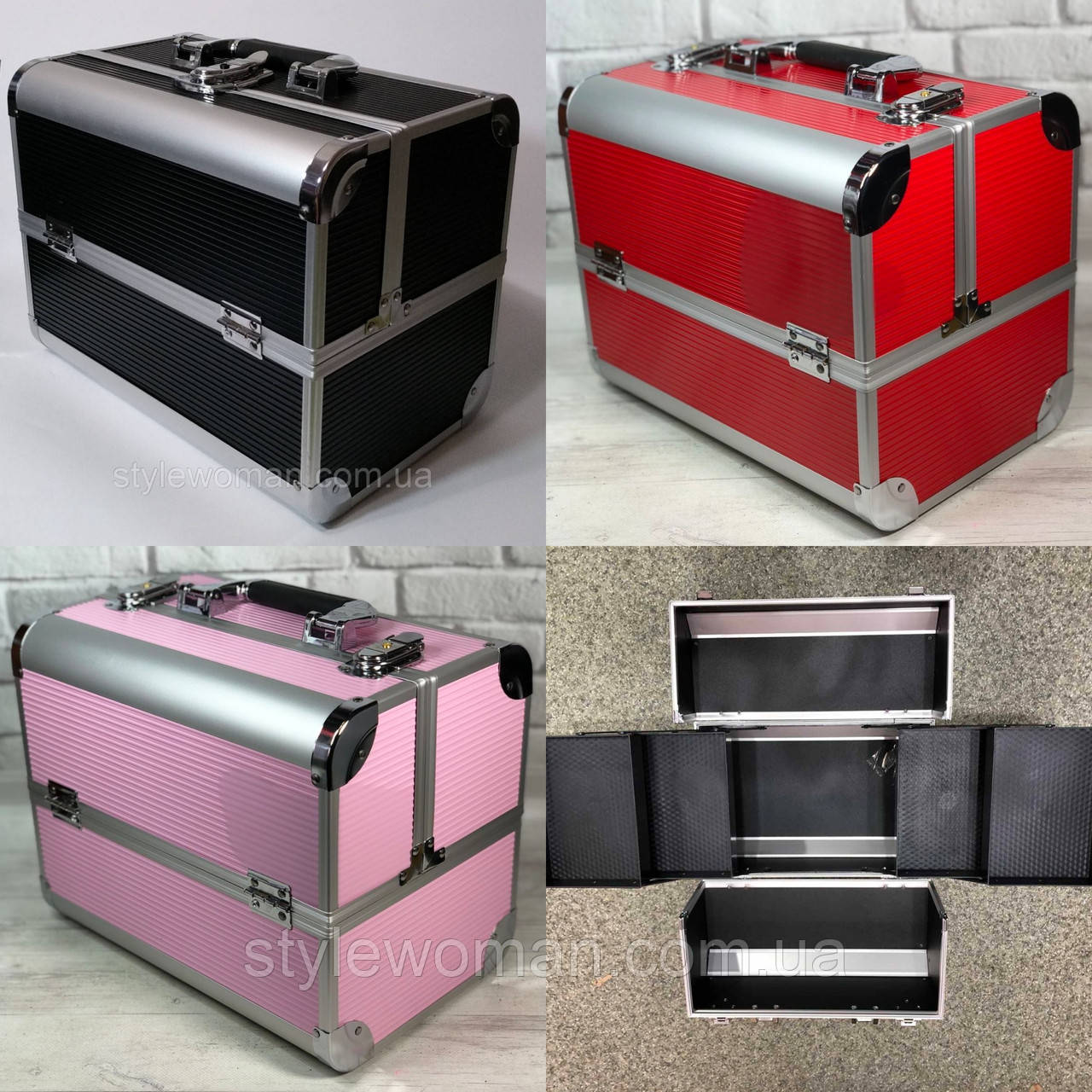 Бьюти кейс алюминиевый чемодан с ключом розовый пудра гафре - фото 4 - id-p962779302