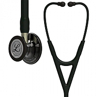 Стетоскоп 3M Littmann Cardiology IV чорний із дзеркальною димчастою головкою на ніжці кольору шампань, чорне оголов'я. 6204