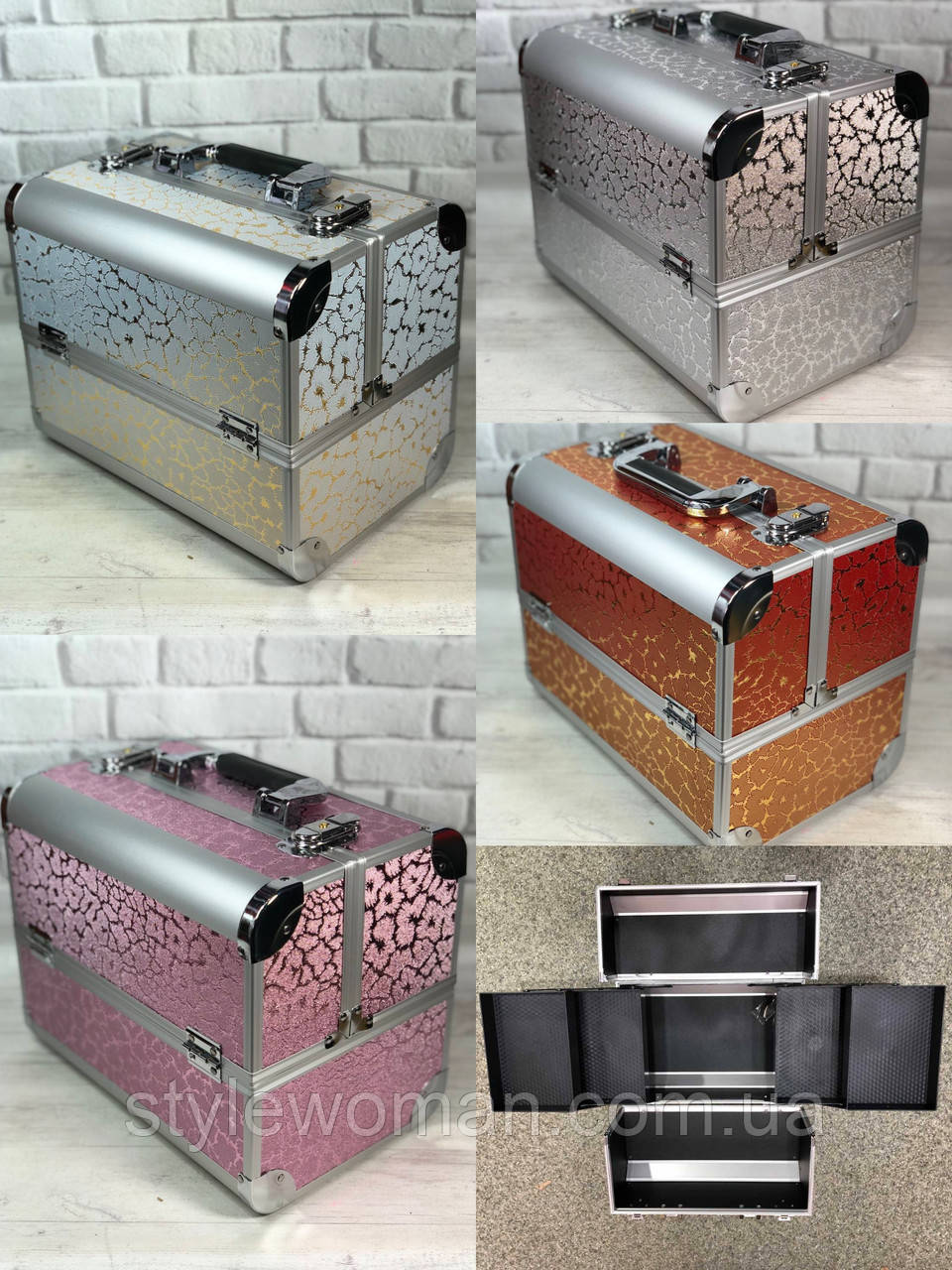 Бьюти кейс алюминиевый чемодан с ключом розовый принт - фото 5 - id-p1006098865