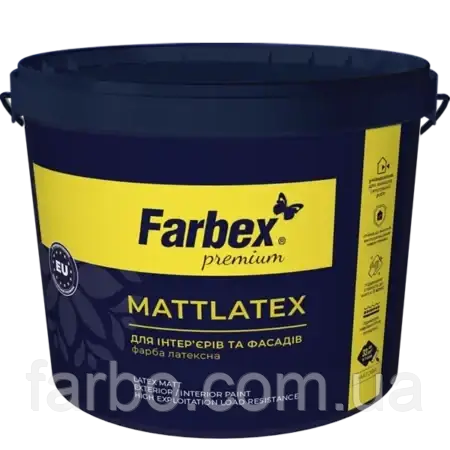 Фарба латексна для зовнішніх та внутрішніх робіт миється Mattlatex Farbex 14 кг