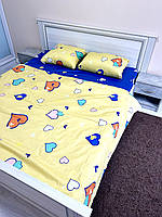 Комплект постельного белья двуспальный из сатина Сердечки на желтом 200х220 см