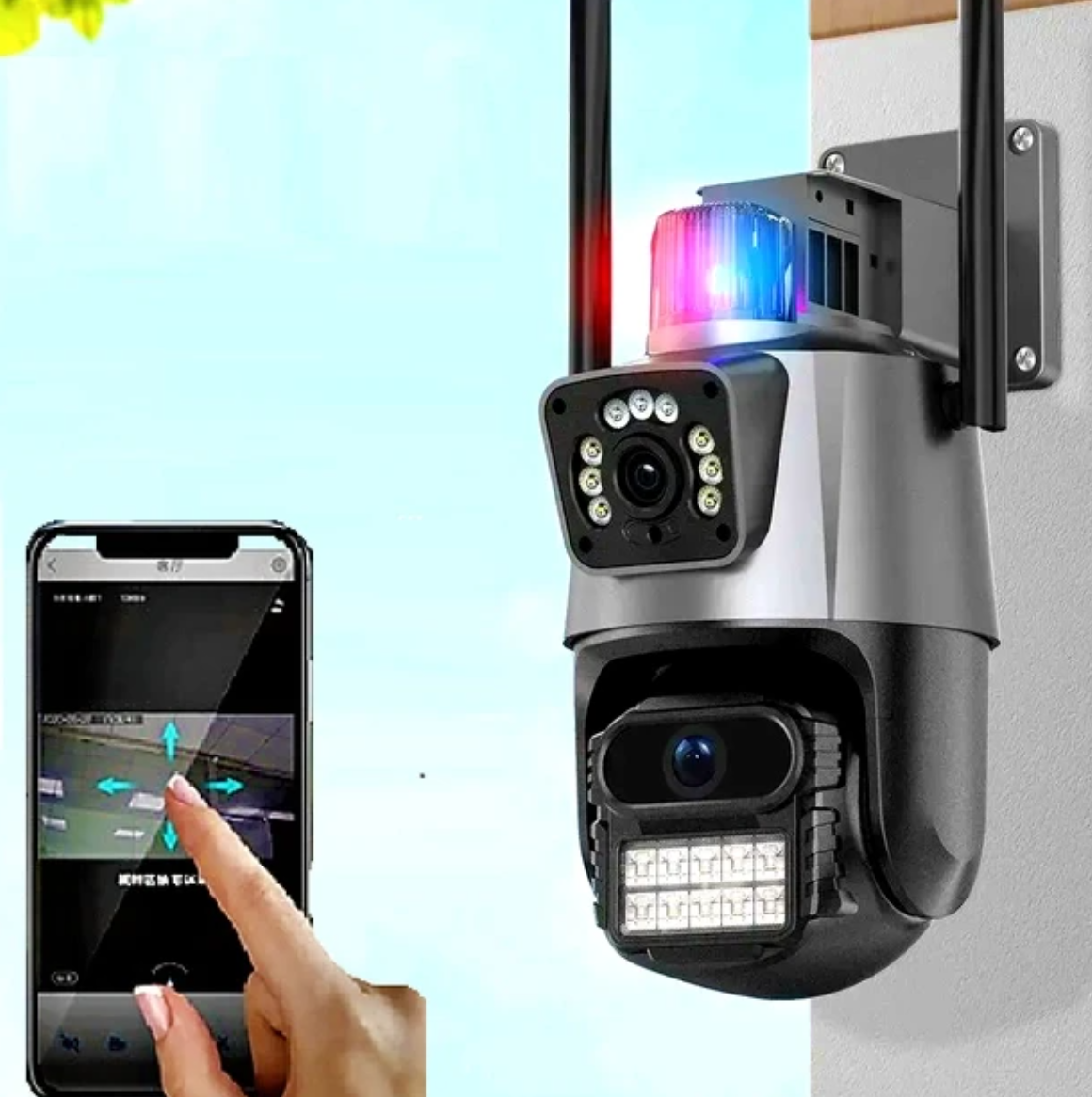 Вулична охоронна поворотна WIFI камера Dual Lens Zoom 8MP сирена, охоронна камера відеоспостереження для дому CS