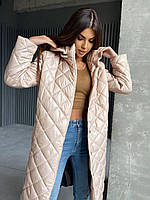 Женское модное пальто с капюшоном, наполнителем силикон 150 №1044 Светлый бежевый