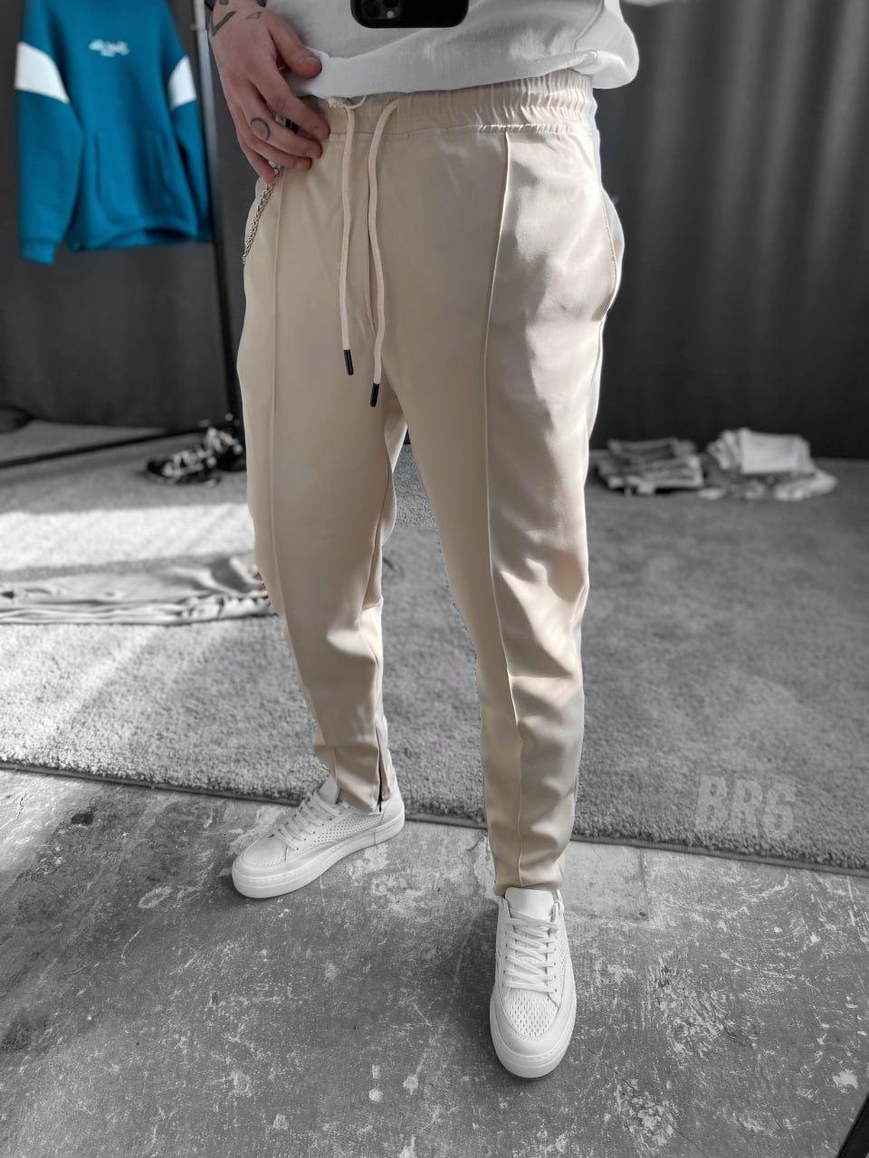 Штани штани чоловічі бежеві однотонні укорочені завужені молодіжні Tobi, фото 1