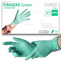 Нитриловые перчатки CEROS Fingers®, XS (5-6), зеленые, 100 шт