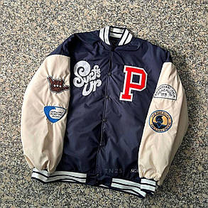 Куртка бомбер чоловічий синій весна-осінь з нашивками Brendan Sea