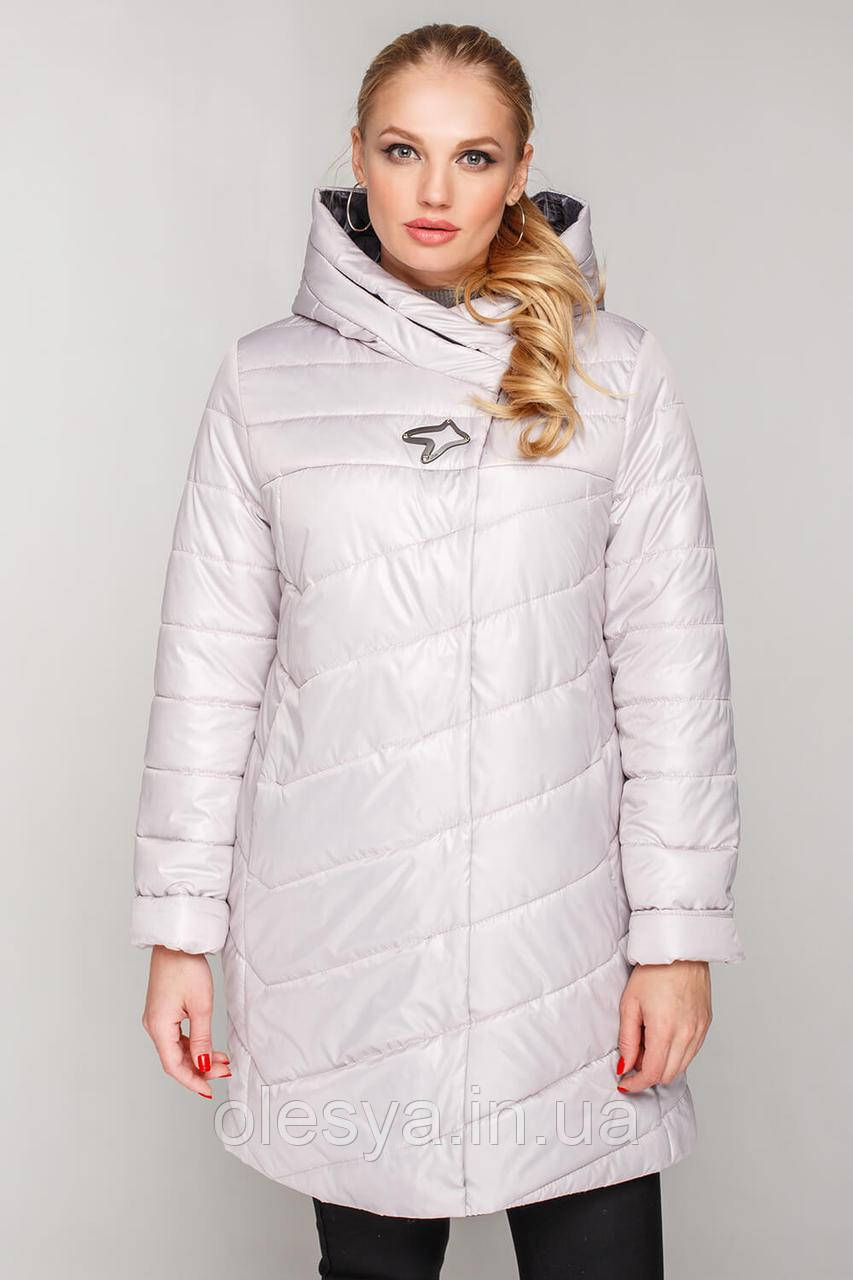 Демісезонна куртка Donna великих розмірів у кольорі перлів до коліна р-ри 50- 58, фото 1