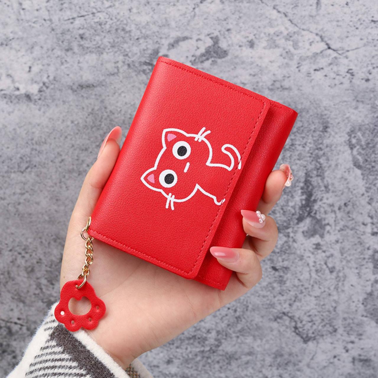 Червоний, красивий жіночий гаманець з котиком. Дитяче портмоне. Гаманець для дівчинки. Котики, кішки, коти