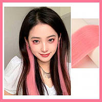 Розовая прядь волос на заколке 60 см - Накладные волосы