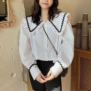 Жіноча біла сорочка з об'ємними рукавами та коміром з орнаментом (р. 42-44) 83ru1042