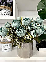 Декоративний букет півоній із добавками (32 см, бірюза), фото 2