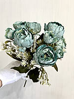 Декоративний букет півоній із добавками (32 см, бірюза), фото 3