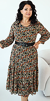 Женское нарядное платье, ткань шифон р. 50,52,54,56,58 оранж цветы