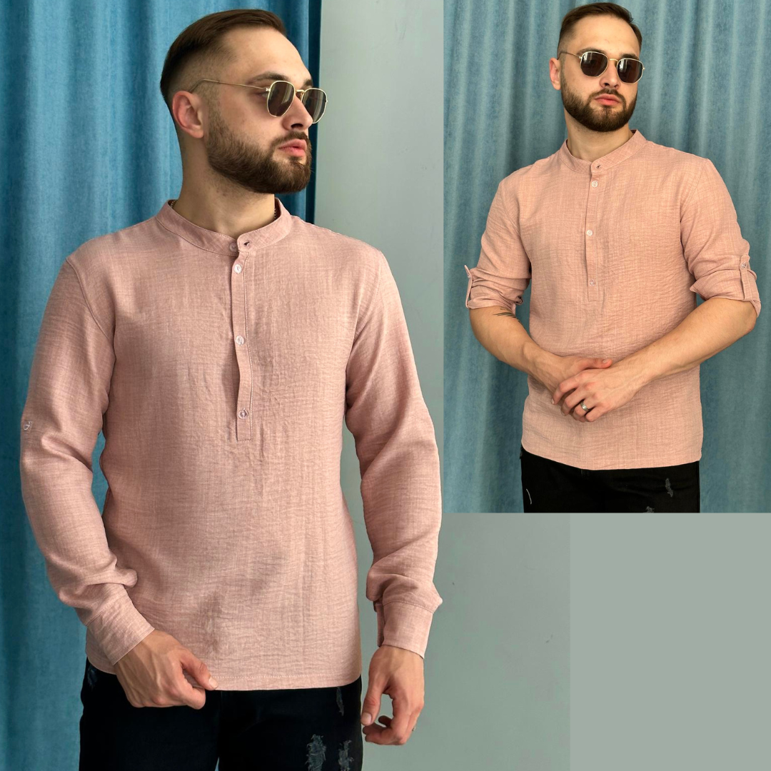 Мужская коттоновая рубашка с Воротником и Длинным рукавом Стильная ...