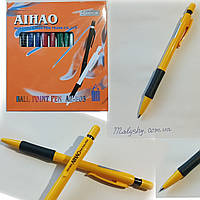 Ручка автоматична / СИНЯ / AIHAO Original / кулькова на кнопці / айхао  AH-503 / корпус жовтий