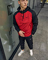 Черно красный мужской анорак Nike на весну, удобная мужская легкая красно черная ветровка деми