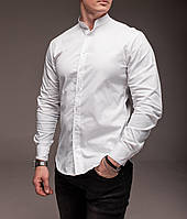Мужская рубашка классическая с длинным рукавом Сasual белая Рубашка приталенная воротник стойка