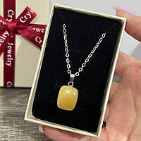 Натуральный камень Солнечный цитрин - кулон талисман в форме "мини блок" на цепочке - подарок в коробочке