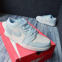 Nike Air Jordan 1, низькі світло-блакитні, шкіра кроссовки найк аир джордан кросовки